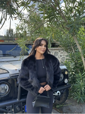 Siyah Crop Kürk Ceket