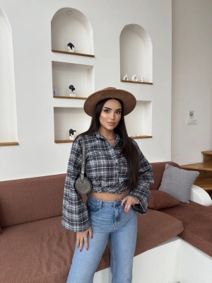 Siyah Crop Oduncu Gömlek