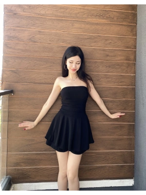 Siyah Straplez Şortlu Elbise