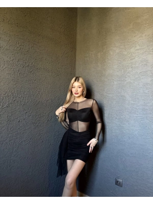 Siyah Tül Detay Tasarım Elbise