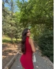 Kırmızı Omuz Detay Tasarım Mini Elbise