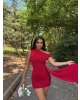 Kırmızı Omuz Detay Tasarım Mini Elbise