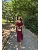 Bordo Degaje Yaka Uzun Elbise