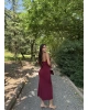 Bordo Degaje Yaka Uzun Elbise