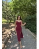 Bordo Degaje Yaka Uzun Elbise