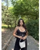 Siyah Askılı Düğme Detay Basic Bluz