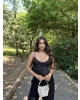 Siyah Askılı Düğme Detay Basic Bluz