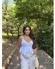 Beyaz Askılı Düğme Detay Basic Bluz