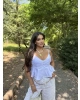 Beyaz Askılı Düğme Detay Basic Bluz