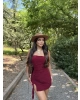Bordo Straplez Tasarım Elbise