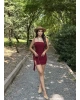 Bordo Straplez Tasarım Elbise