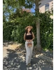Bej Beli Lastikli Keten Pantolon