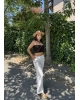Beyaz Beli Lastikli Keten Pantolon