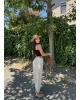 Bej Beli Lastikli Şalvar