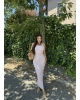 Pembe Uzun Askılı Bürümcük Elbise