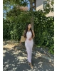 Pembe Uzun Askılı Bürümcük Elbise