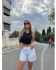 Beyaz Taş Detay Kot Şort