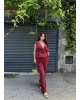 Bordo Keten Bağlamalı Takım