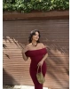 Bordo Madonna Yaka Uzun Elbise