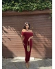 Bordo Madonna Yaka Uzun Elbise