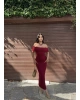 Bordo Madonna Yaka Uzun Elbise