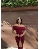 Bordo Madonna Yaka Uzun Elbise