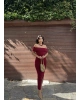 Bordo Madonna Yaka Uzun Elbise