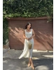 Beyaz Kalın Askılı Dantelli Elbise
