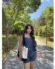 Lacivert Askılı Bluz Şort Takım