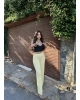 Sarı Beli Lastikli Bürümcük Pantolon