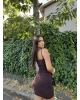 Kahverengi Drapeli Aksesuarlı Mini Elbise