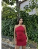 Kırmızı Drapeli Aksesuarlı Mini Elbise