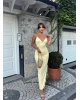 Sarı V Yaka Uzun Premium Elbise