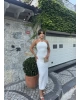 Beyaz Halter Yaka Aksesuarlı Elbise