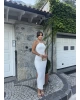 Beyaz Halter Yaka Aksesuarlı Elbise