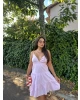 Pembe Kısa Sırt Detay Keten Elbise