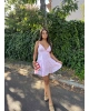 Pembe Kısa Sırt Detay Keten Elbise