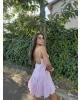 Pembe Kısa Sırt Detay Keten Elbise