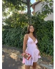 Pembe Kısa Sırt Detay Keten Elbise