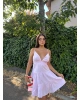 Pembe Kısa Sırt Detay Keten Elbise
