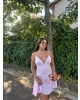 Pembe Kısa Sırt Detay Keten Elbise