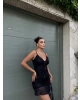 Siyah Askılı Tül Detay Mini Elbise