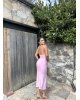 Pembe Halter Yaka Büzgülü Elbise