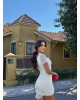 Beyaz Tül Detay Büzgülü Tasarım Elbise