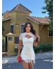 Beyaz Tül Detay Büzgülü Tasarım Elbise