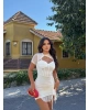 Beyaz Tül Detay Büzgülü Tasarım Elbise