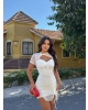 Beyaz Tül Detay Büzgülü Tasarım Elbise