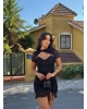 Siyah Tül Detay Büzgülü Tasarım Elbise