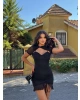 Siyah Tül Detay Büzgülü Tasarım Elbise