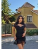 Siyah Tül Detay Büzgülü Tasarım Elbise